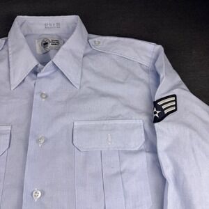 US Air Force Uniform Shirt Mens 17 1/2 x 35 Long Sleeve Blue Button Up Military